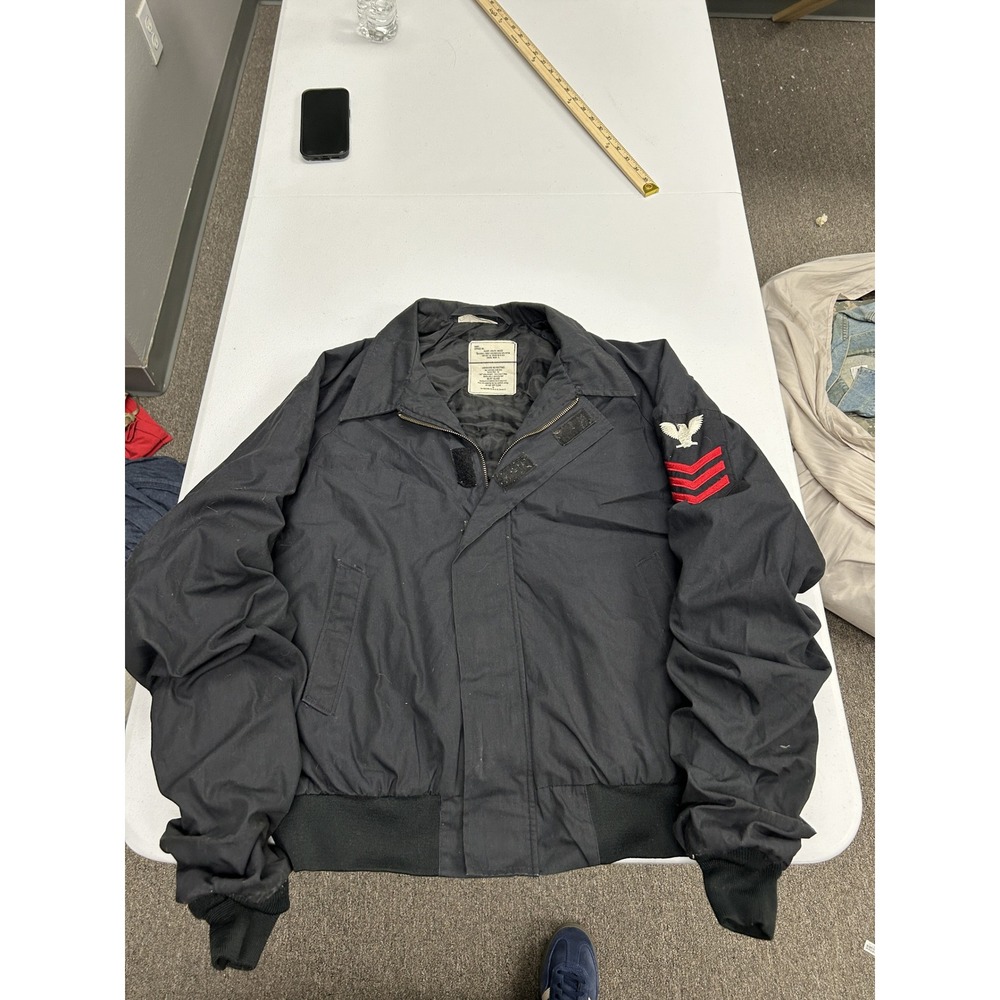 Unicor Utility Jacket Unisex Large Regular Black US Navy Service Rank Patch